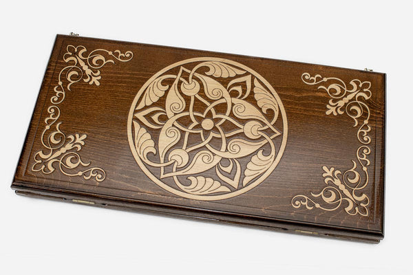 Armenian backgammon set carved with bold large-scale ornament