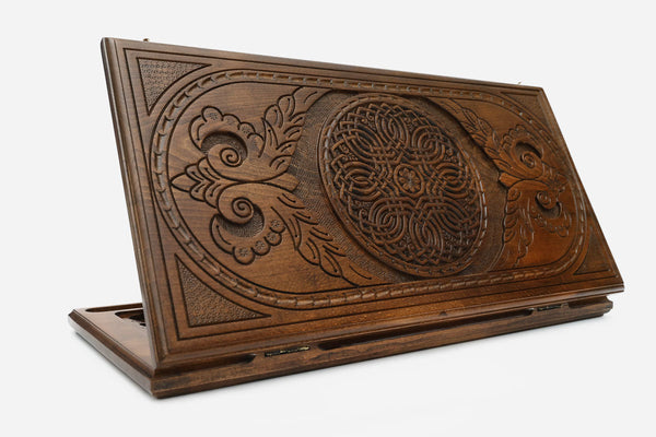 Armenian Backgammon Set with Ornament - hand-carved wooden backgammon board