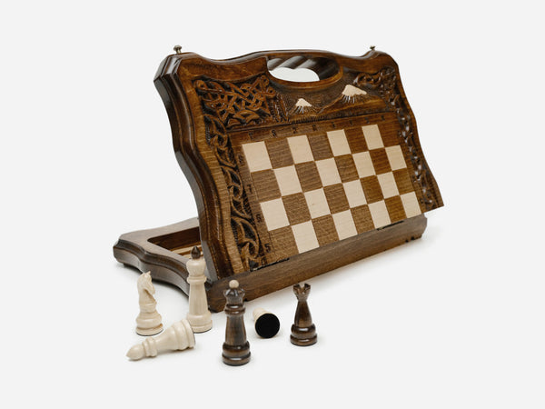 Armenian Chess Backgammon Set with Mount Ararat - handmade combo board
