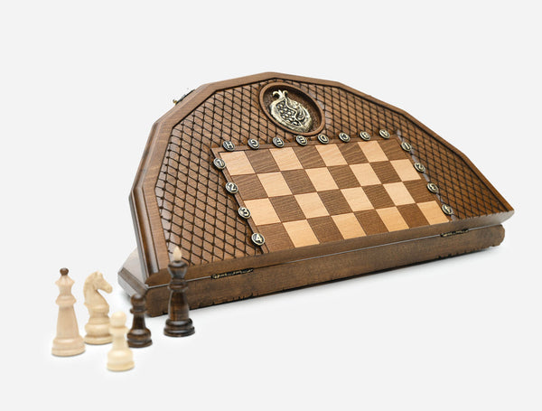 Luxury Armenian chess set with pomegranate and grapevine carving
