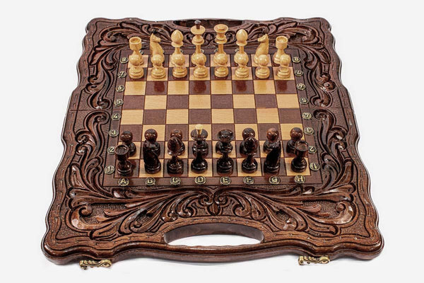 Luxury Classic Chess Set with Backgammon Inside - handmade wooden combo board