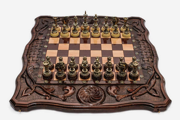 Luxury Chess Set with Eternity Sign and Bronze Pieces - handmade combo board