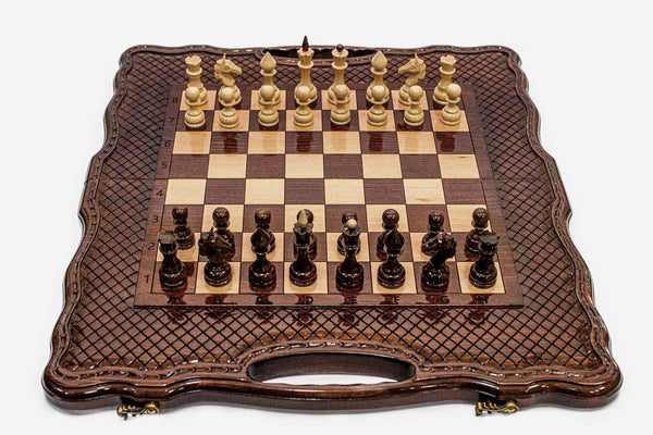 Luxury Chess Set with Lattice and Backgammon Inside - handmade combo board
