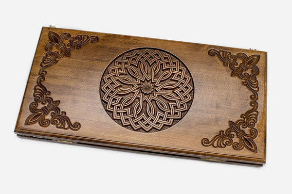 Armenian backgammon set with traditional carved ornament