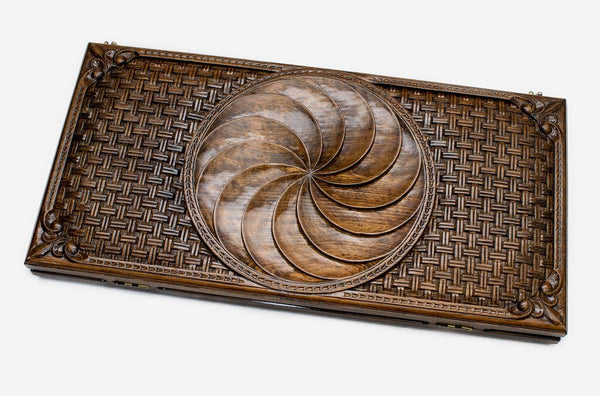 Armenian backgammon set carved with the infinity symbol