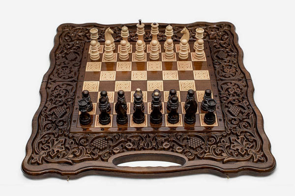 Luxury Chess Set with Pomegranate and Grapevine - handmade combo board