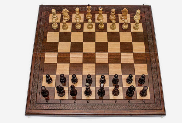 Luxury chess set with bronze pieces, 23.6 inch / 60 cm - handmade chess board