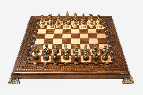 Luxury handmade chess set with figural bronze pieces
