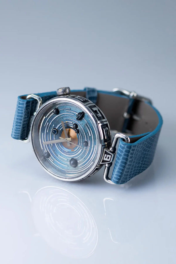 Handmade sterling silver solar system watch with galaxy dial