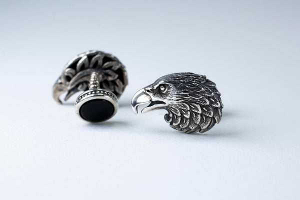 Handmade sterling silver eagle head cufflinks