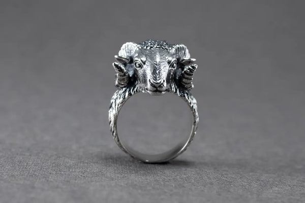 Sterling silver ram head ring for men