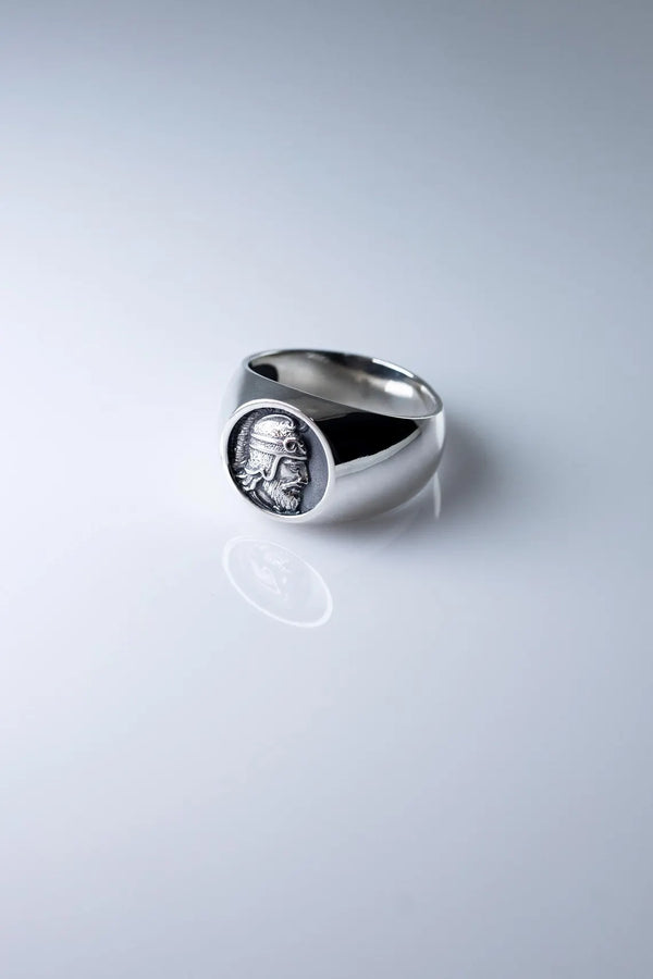 Handmade sterling silver Vardan Mamikonian warrior ring for men