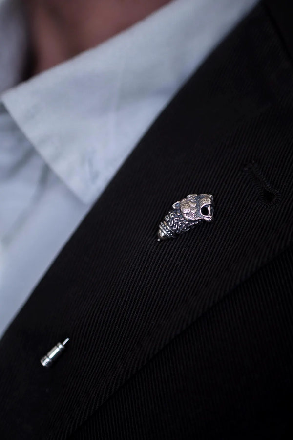 Handmade sterling silver lion head stick pin