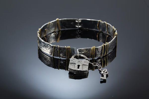 Lock and key silver bracelet
