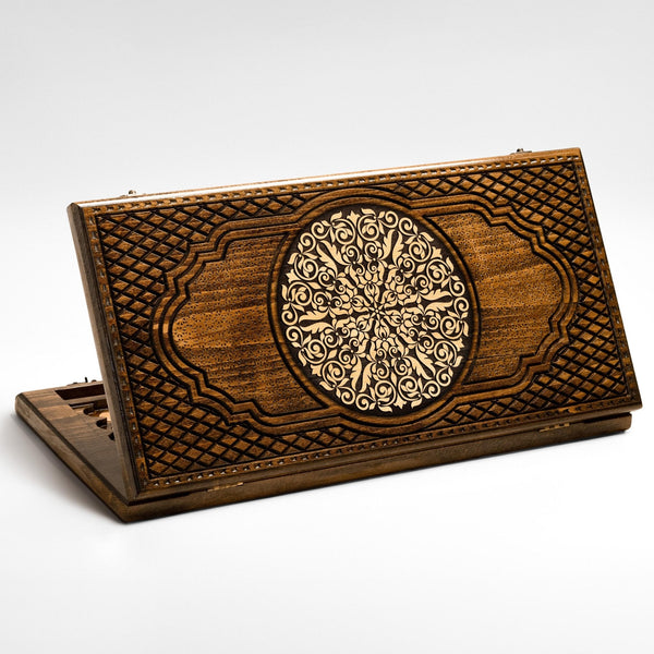Armenian backgammon board with carved ornament design