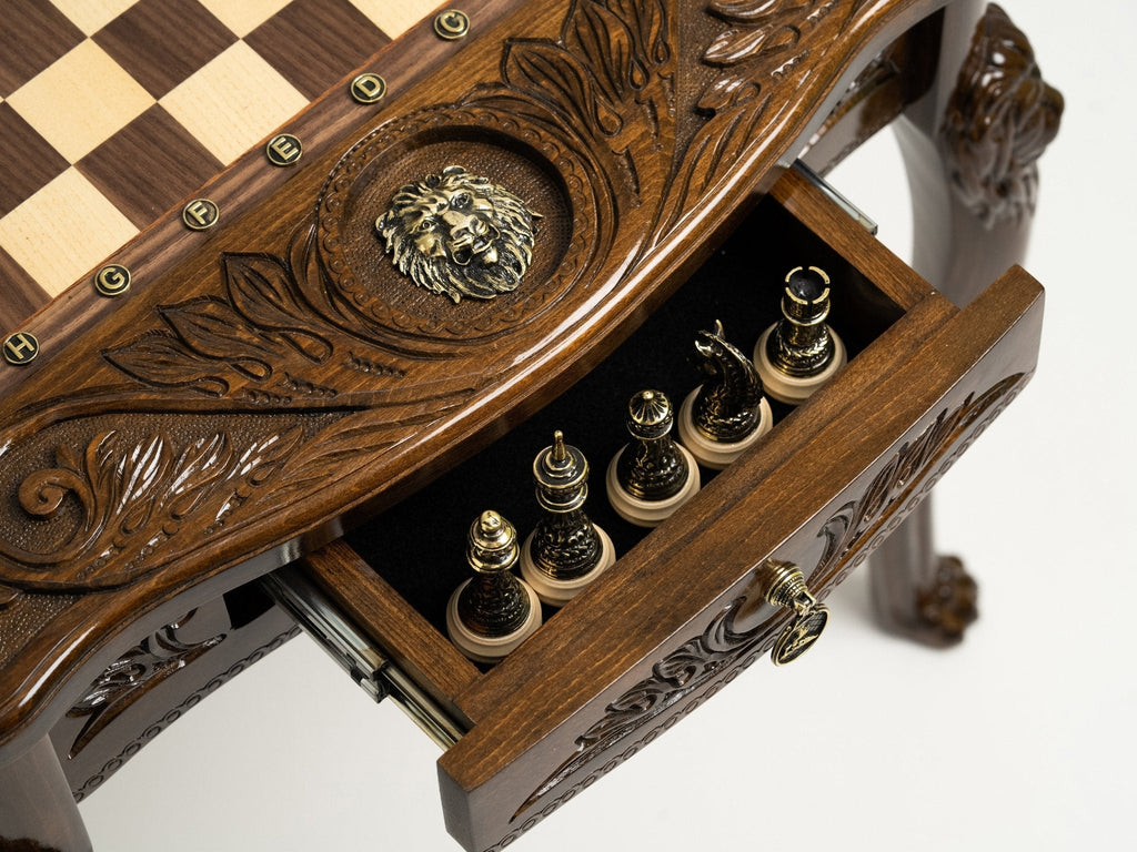 Lion chess table as a majestic furniture piece