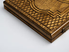 Open Armenian backgammon board with tree design and checkers