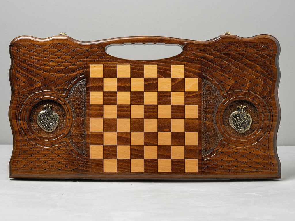Luxury Backgammon Set – Pomegranate Design with Bronze Details