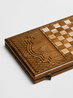Folding wooden Armenian backgammon set, side profile