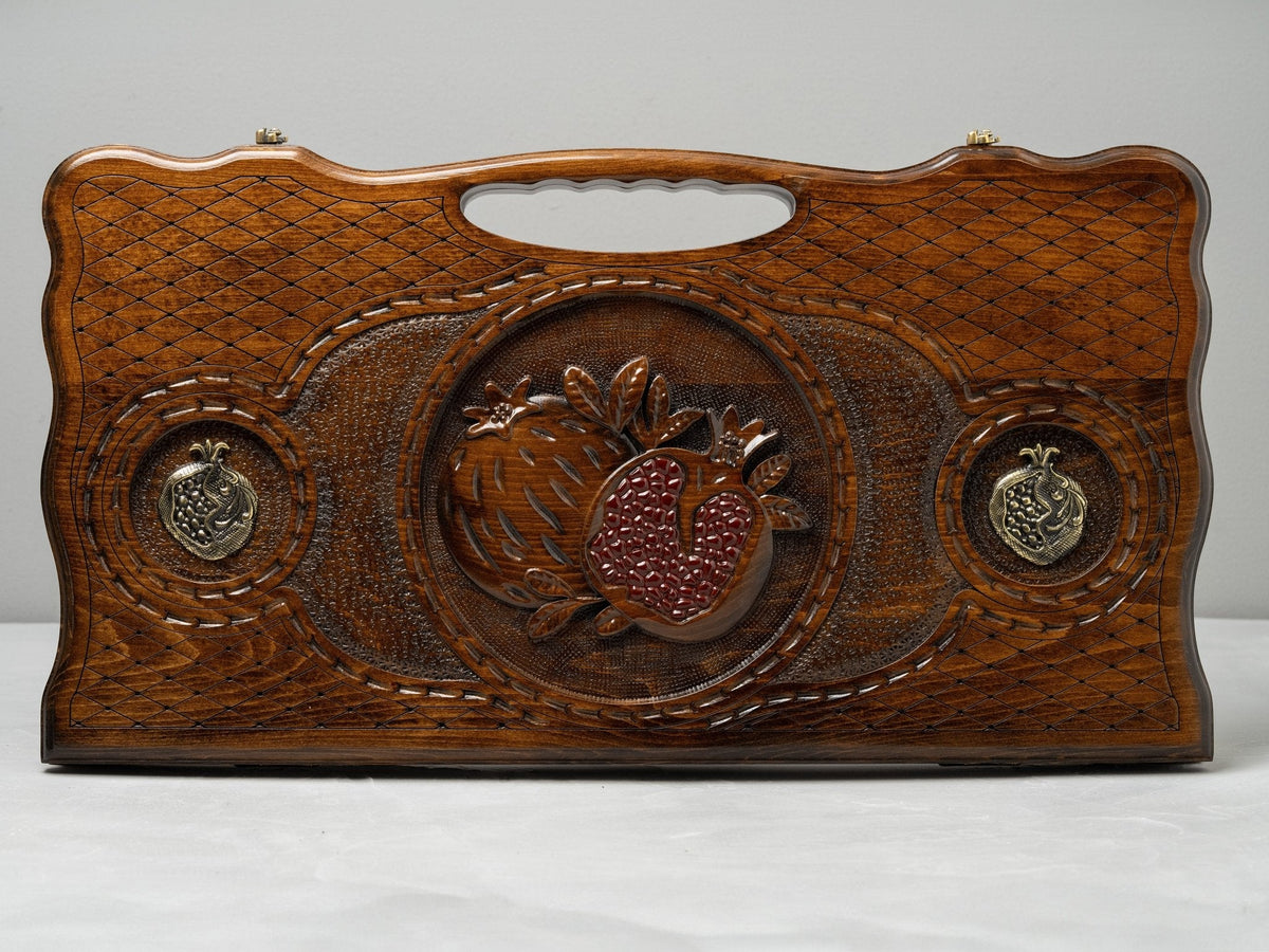 Luxury Backgammon Set – Pomegranate Design with Bronze Details