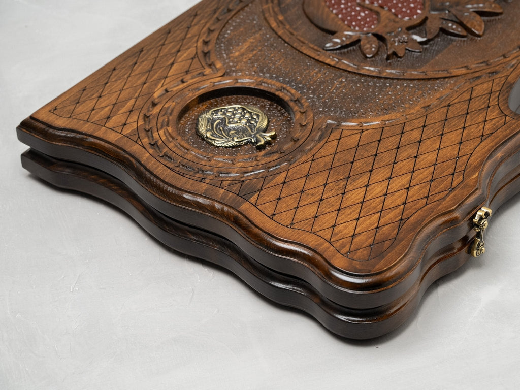 Luxury Backgammon Set – Pomegranate Design with Bronze Details