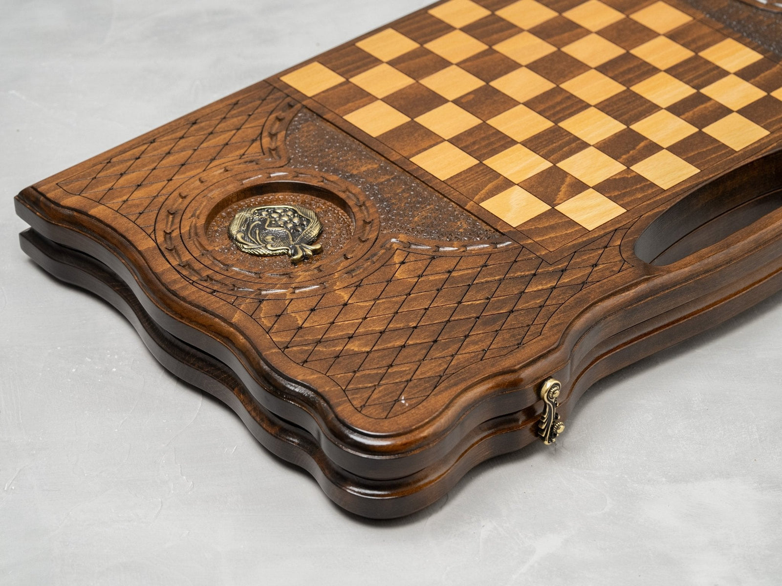 Luxury Backgammon Set – Pomegranate Design with Bronze Details