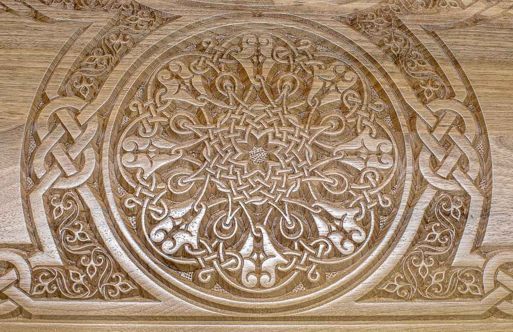 Close-up of the walnut carving texture