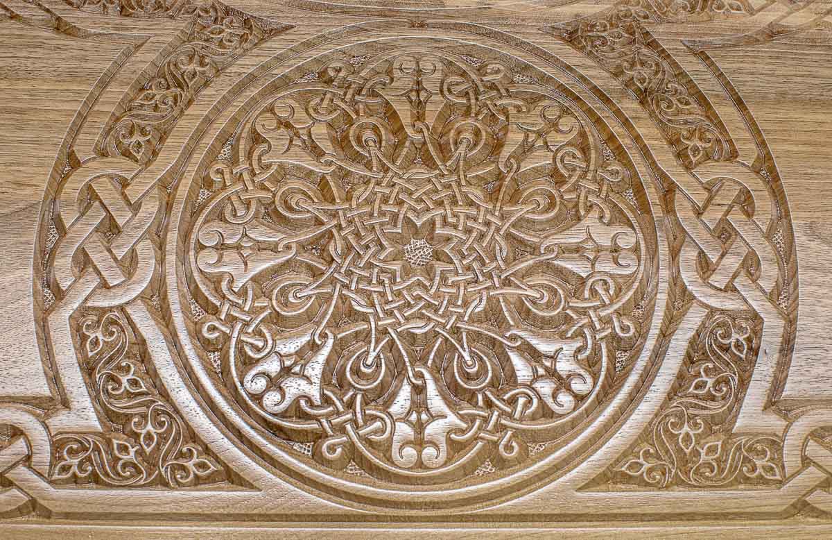 Close-up of the walnut carving texture