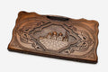 Carved beechwood backgammon board with the Sheikh Zayed Grand Mosque and a carry handle, propped open