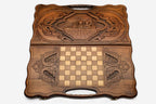 Angled view of the Abu Dhabi Grand Mosque carved backgammon board