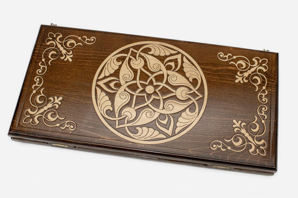 Armenian backgammon set carved with bold large-scale ornament