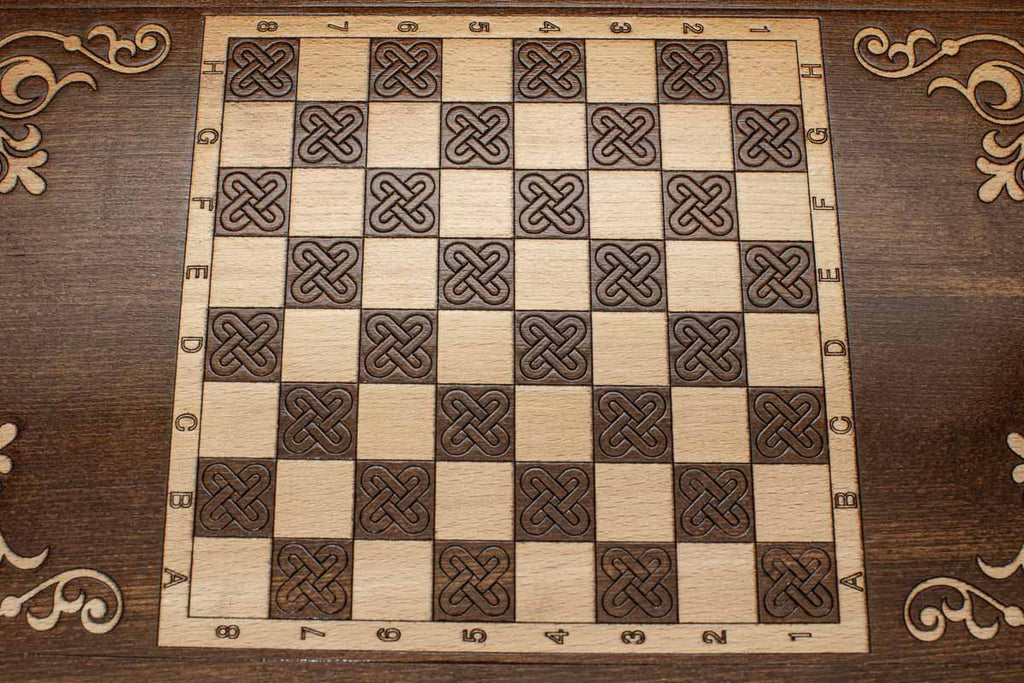 Carved reverse face of the bold ornament backgammon set