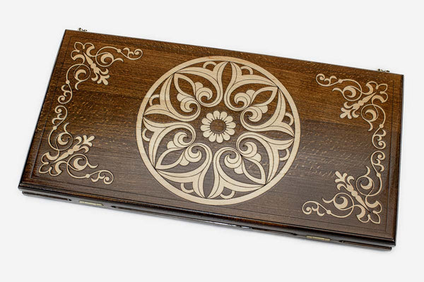 Armenian backgammon set with carved ornament in a light finish