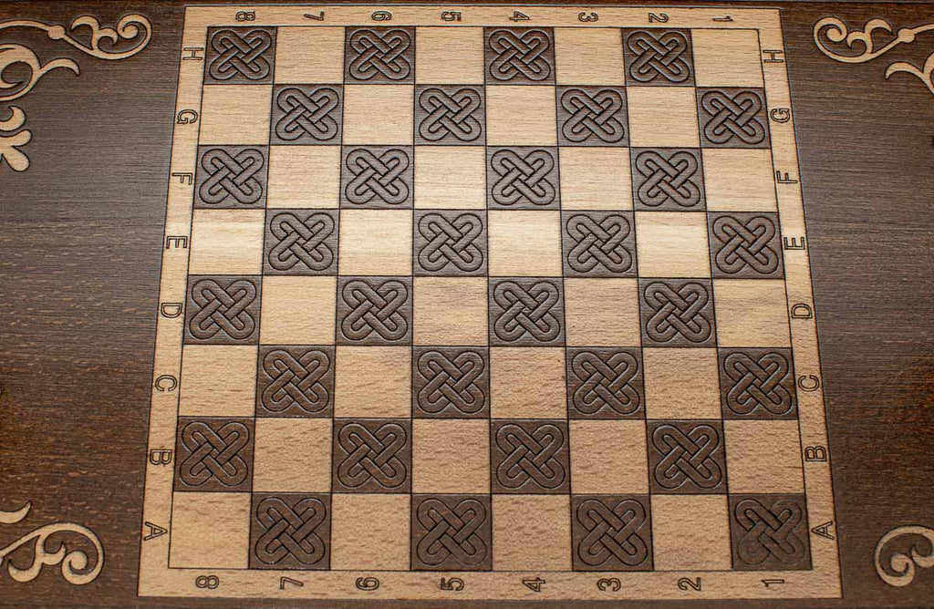 Light ornament backgammon set folded, pale carving showing