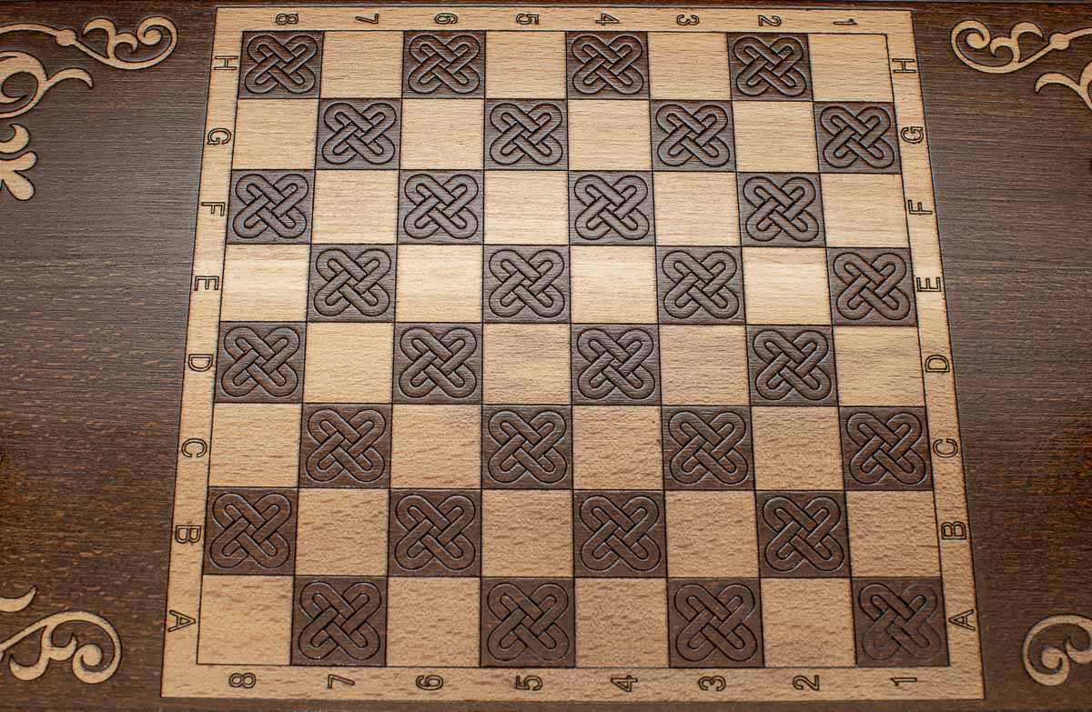 Light ornament backgammon set folded, pale carving showing