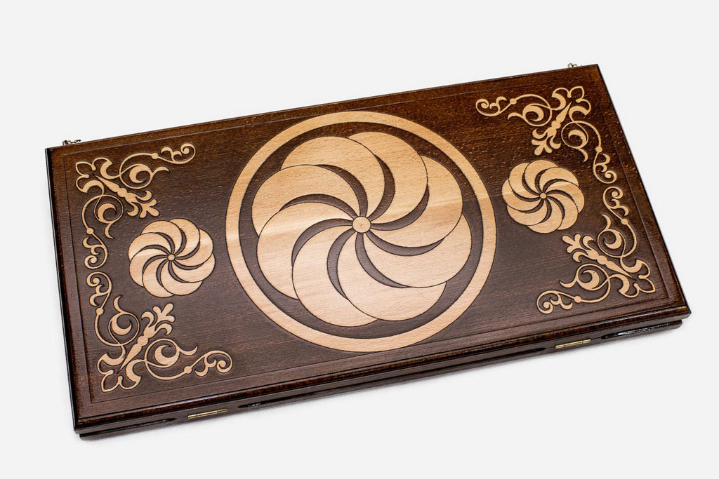Armenian backgammon set carved with the eternity sign