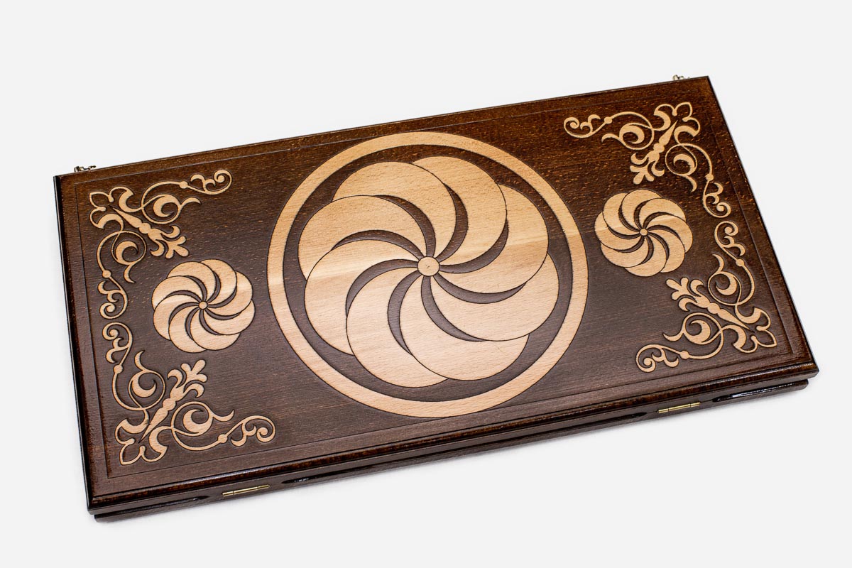Armenian backgammon set carved with the eternity sign