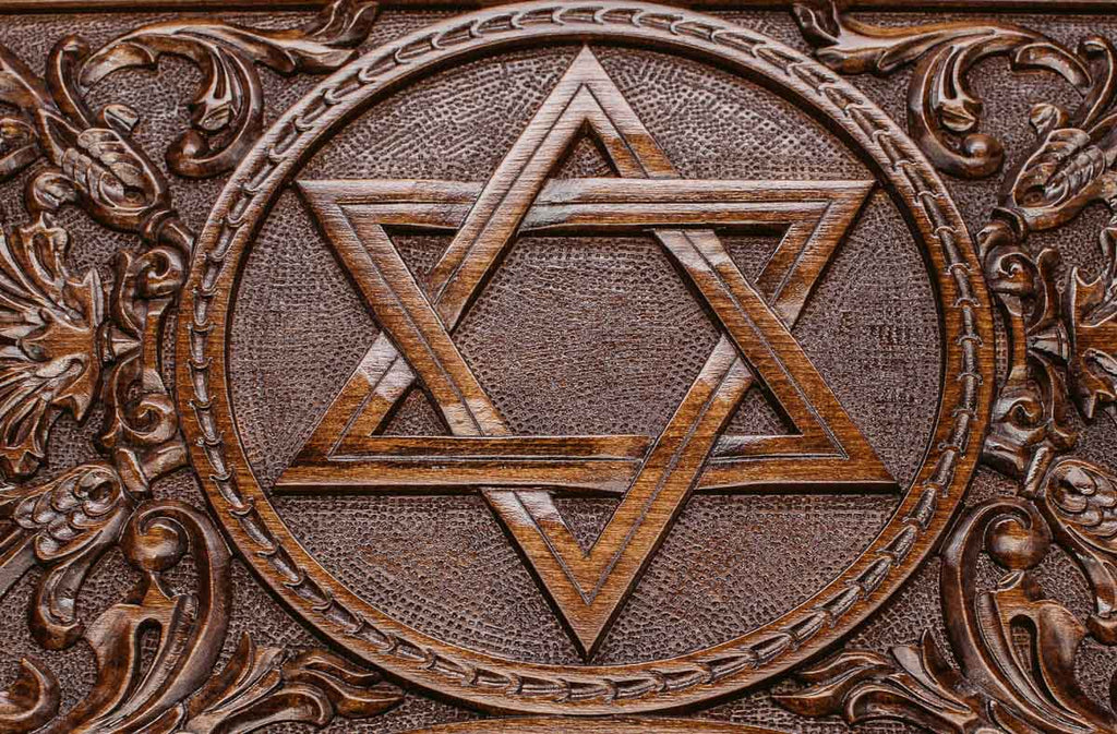 Close-up of the carved Menorah