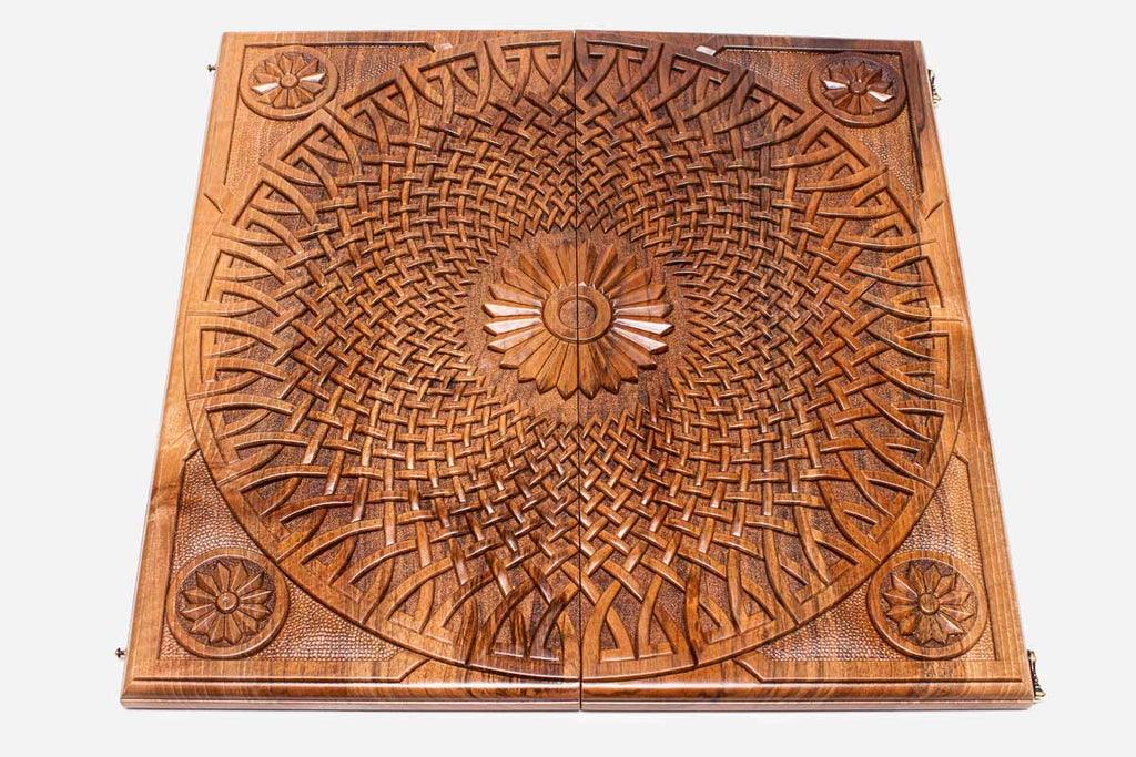Detail of the carved fan and shell motif
