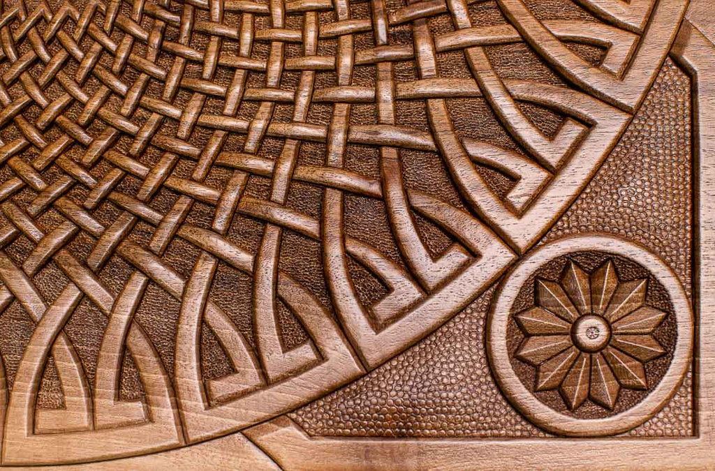 Angled view of the infinity master carved backgammon board
