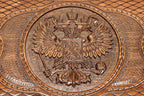 Angled view of the Russia coat of arms bronze backgammon board