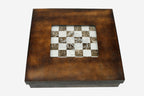 Wooden gift box with a viewing window revealing the cream and brown marble board