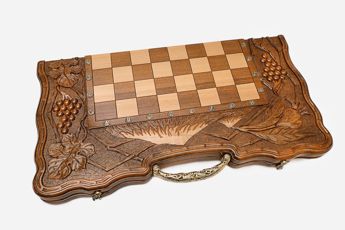 Luxury wooden Armenian chess backgammon set with bronze pieces