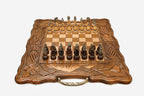 Luxury Armenian chess set with bronze pieces over carved Mount Ararat