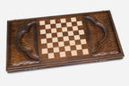 Wooden backgammon set interior with carved points
