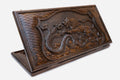 Wooden backgammon set hand carved with lion and dragon entwined