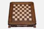 Castle chess set empty board, straight-on top-down view