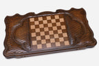 Wooden backgammon set interior with carved points