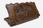 Wooden backgammon set hand carved with a deer and wolf chase