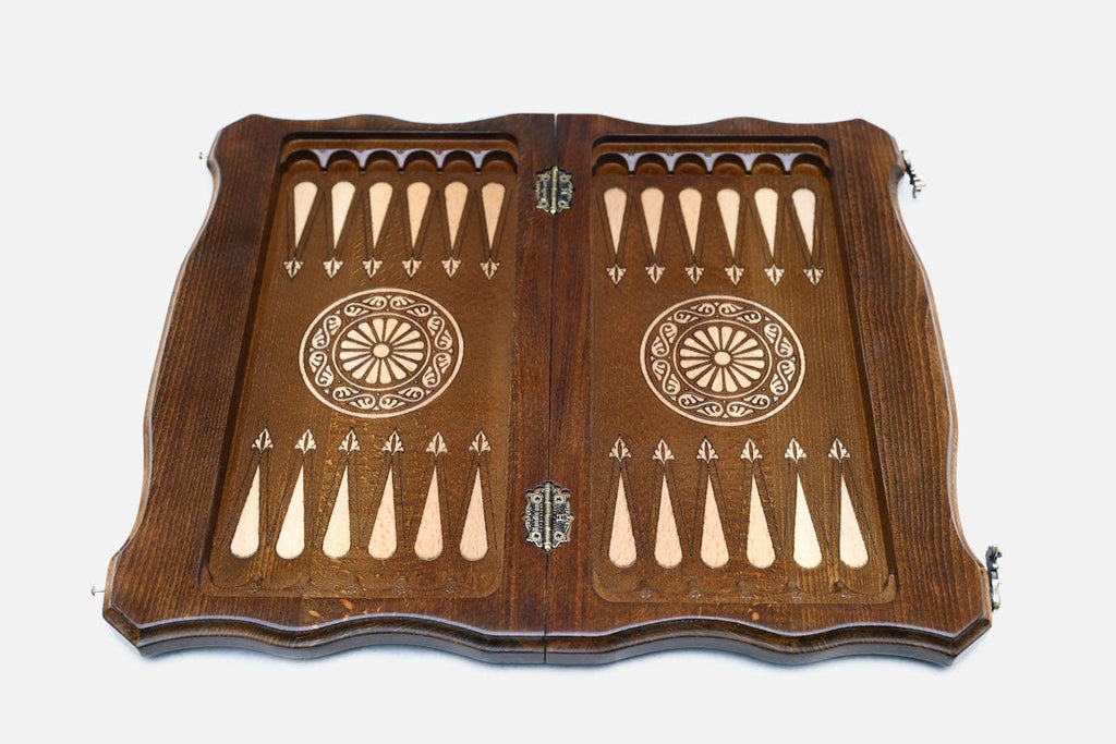 Wooden Georgian chess backgammon set with bronze clasps